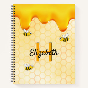 Happy bumble bees golden honeycomb honey dripping notebook