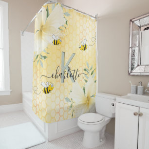 Happy bumble bees yellow honeycomb monogram script