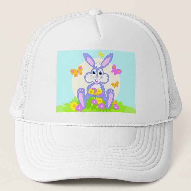 Happy Bunny Butterfly Flowers Trucker Hat (Front)