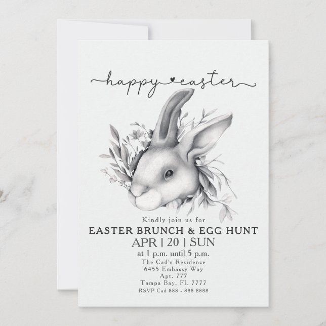 Happy Bunny Easter Brunch & Egg Hunt Invitation (Front)