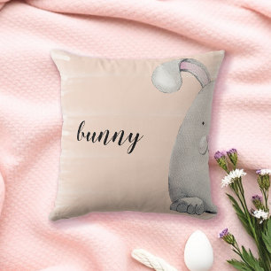Happy Bunny Watercolor Illustration Throw Pillow
