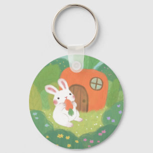 Happy Bunny with Carrot in Forest Keychain