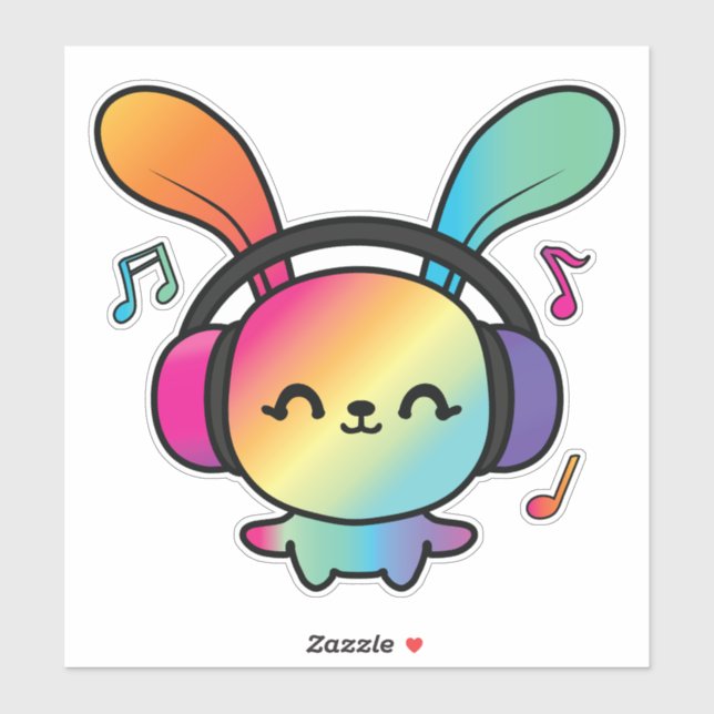 Happy Bunny with headphones listening to music.  (Sheet)