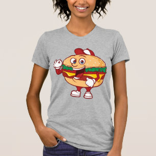 Happy Burger Cartoon Character Mascot Illustration T-Shirt