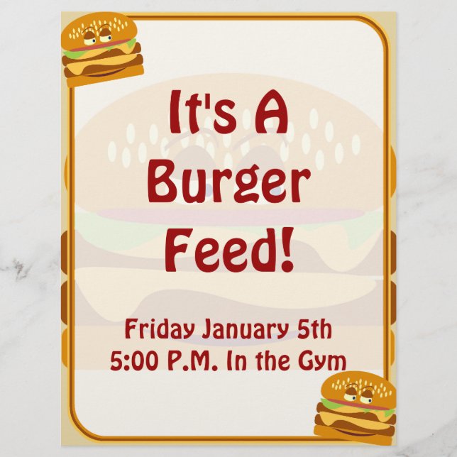 Happy Burger Cute Fast Food Fun Cartoon Art Flyer (Front)