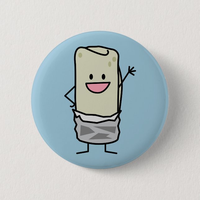 Happy Burrito Waving Hello 2 Inch Round Button (Front)