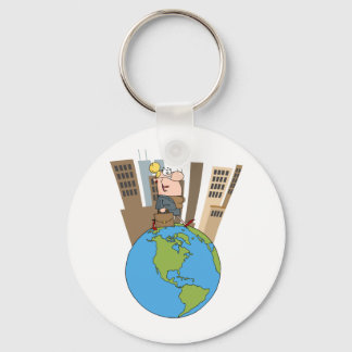 Happy Business Woman Walking Around Globe Keychain
