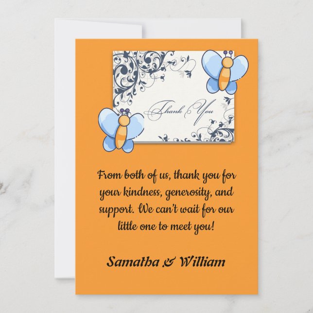 Happy Butterfly BabyShower Flat Thank You Card (Front)
