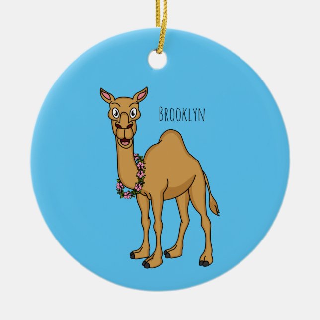 Happy camel cartoon illustration ceramic ornament (Front)
