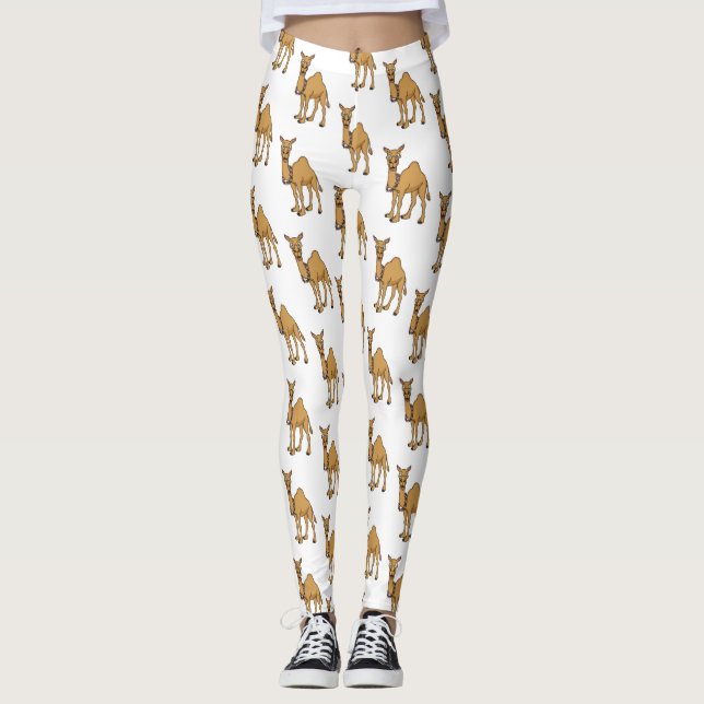Happy camel cartoon illustration leggings (Front)