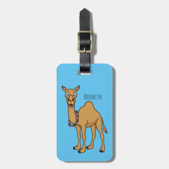 Happy camel cartoon illustration luggage tag (Front Vertical)