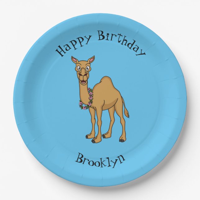 Happy camel cartoon illustration paper plate (Front)