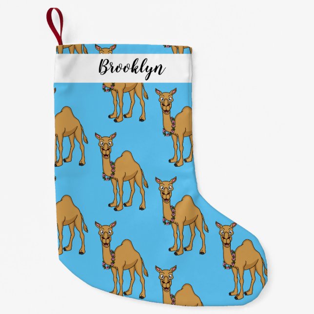 Happy camel cartoon illustration small christmas stocking (Front)