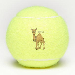 Happy camel cartoon illustration tennis balls