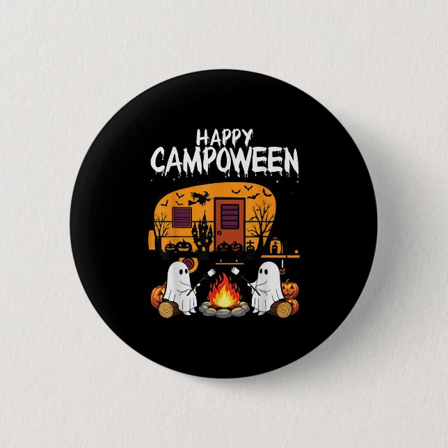 Happy Camp-o-ween Halloween Camping Ghosts And Cam 2 Inch Round Button (Front)