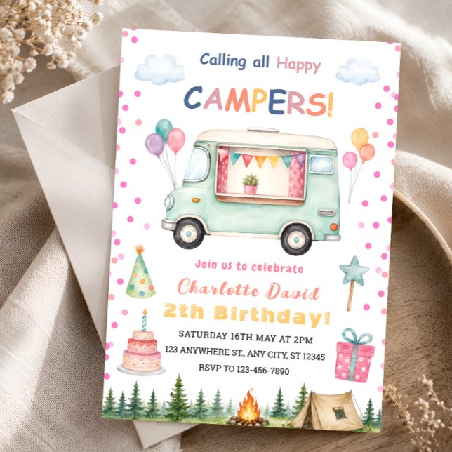 Happy Camper 2nd Birthday Invitation (Creator Uploaded)