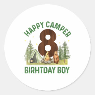 Happy camper 8 forest camping boys 8th birthday classic round sticker