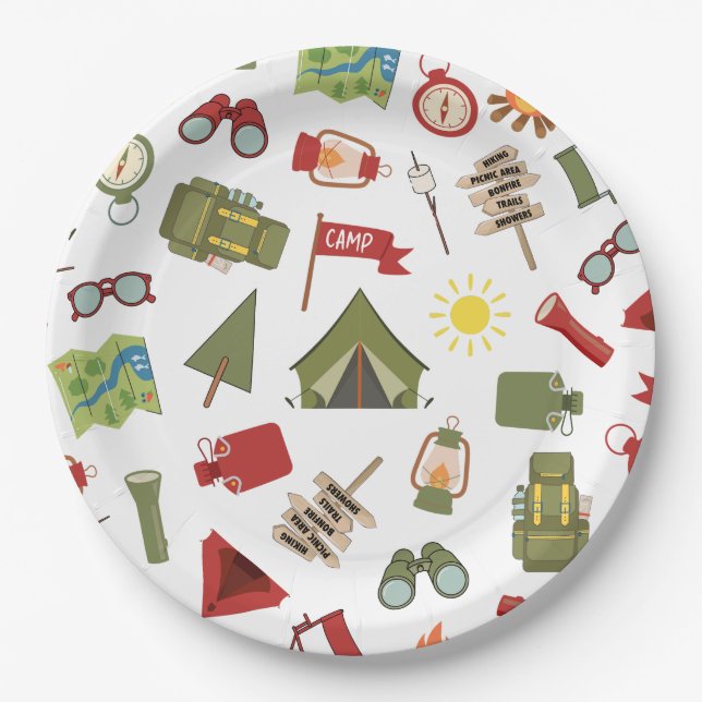 Happy Camper Adventure Birthday Paper Plate (Front)