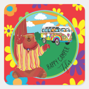 Happy Camper Bear Stickers Carré