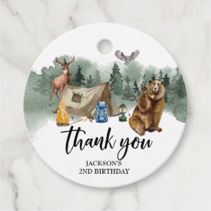 Happy Camper Bear Thank you Birthday Favour Favour Tags
