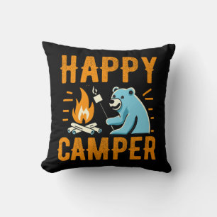 Happy Camper Bear - Vacation Hiking Campfire Campi Throw Pillow