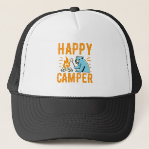 Happy Camper Bear - Vacation Hiking Campfire Campi Trucker Hat