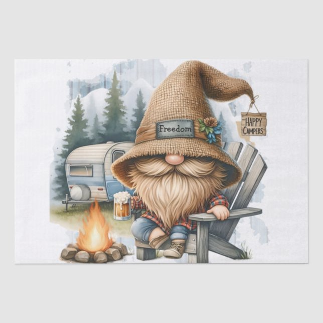 Happy Camper Beer Drinking Gnome Tissue Paper (Front)