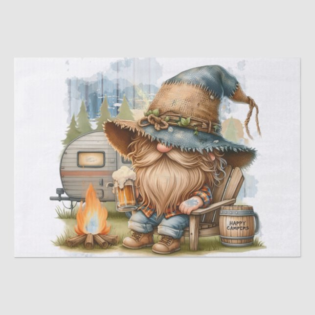 Happy Camper Beer Drinking Gnome Tissue Paper (Front)