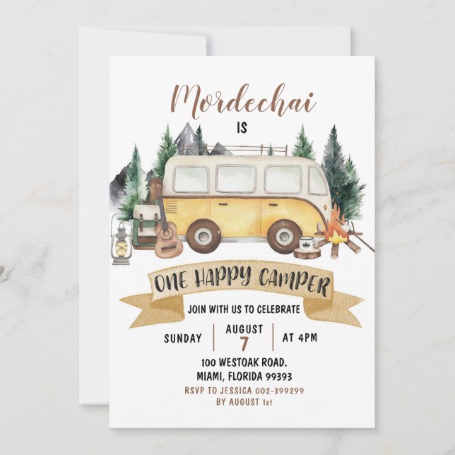 Happy Camper Boy First Birthday Invitation (Front)
