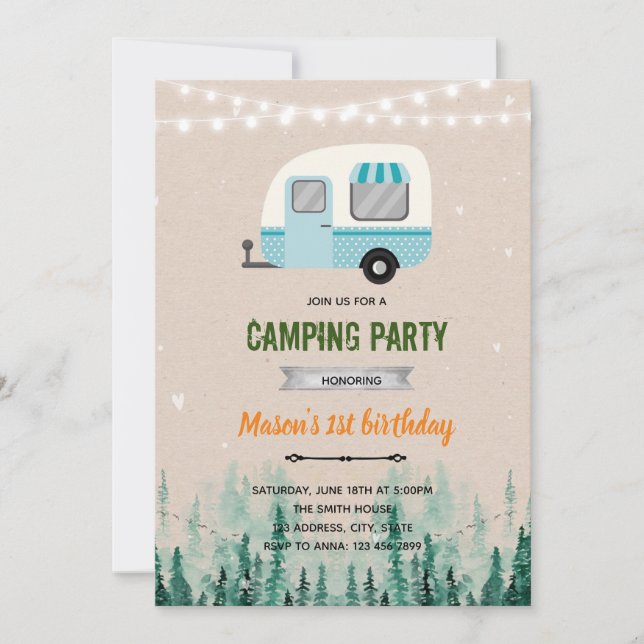 Happy camper boy theme invite (Front)