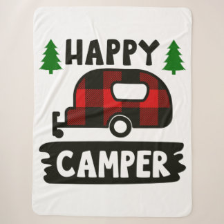 Happy Camper Buffalo Plaid Sherpa Blanket
