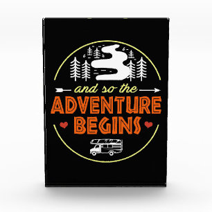 Happy Camper Camping Adventure Begins Photo Block