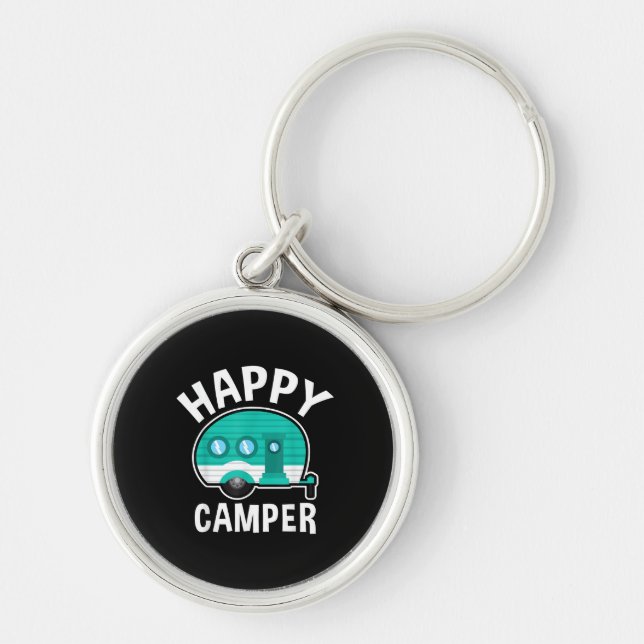 Happy Camper Camping Car Caravan Funny Vacation Keychain (Front)