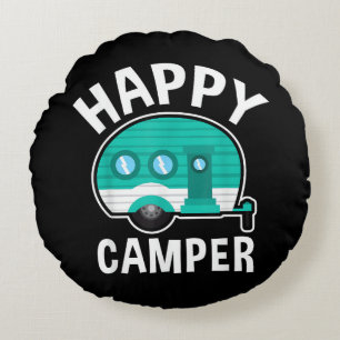 Happy Camper Camping Car Caravan Funny Vacation Round Pillow