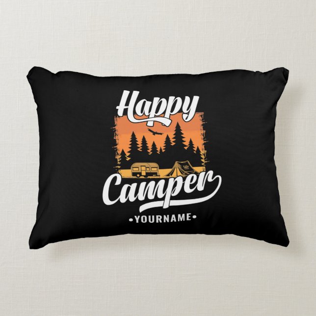 Happy Camper Camping Hiking Travel Caravan Life Accent Pillow (Front)