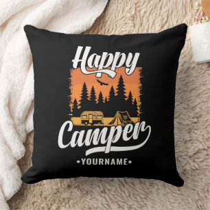 Happy Camper Camping Hiking Travel Caravan Life Throw Pillow
