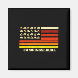Happy camper camping life retro flag tent magnet