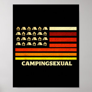 Happy camper camping life retro flag tent poster