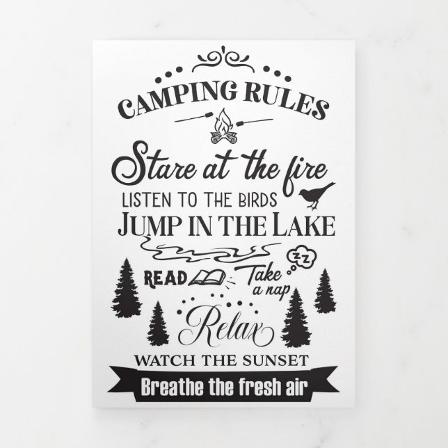 Happy Camper Camping Rules Tri-Fold Card (Cover)