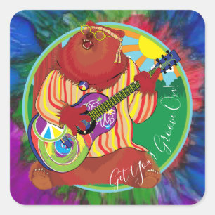 Happy Camper chantant Stickers Ours Carré