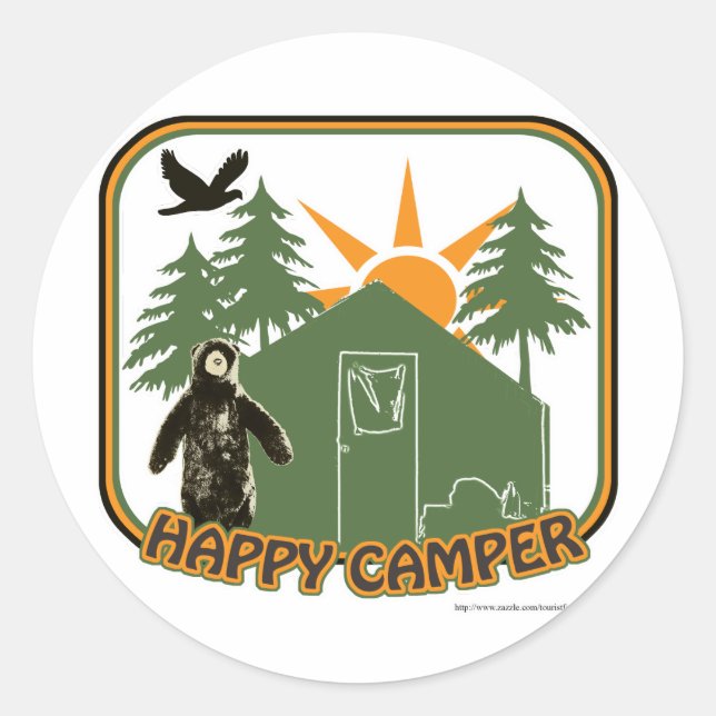 Happy Camper Classic Round Sticker (Front)