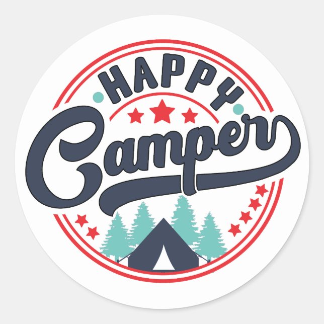 Happy Camper Classic Round Sticker (Front)