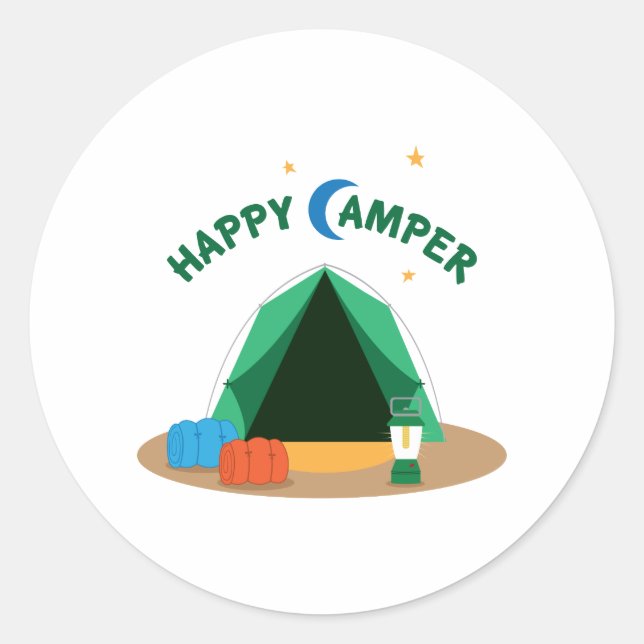 Happy Camper Classic Round Sticker (Front)