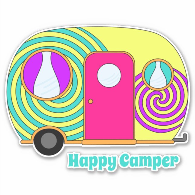 Happy camper colourful rv camper trailer swirly (Front)