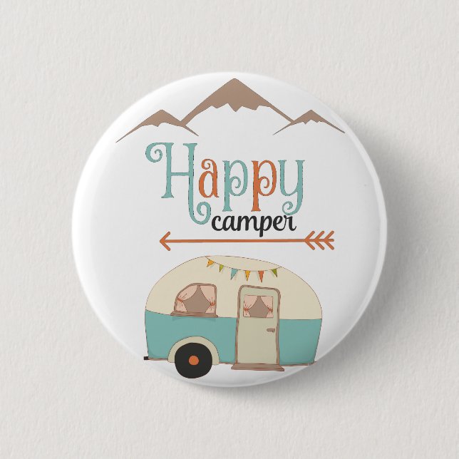Happy Camper Cute Retro RV 2 Inch Round Button (Front)