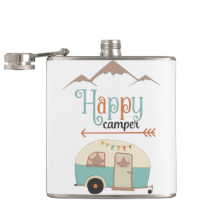 Happy Camper Cute Retro RV Hip Flask