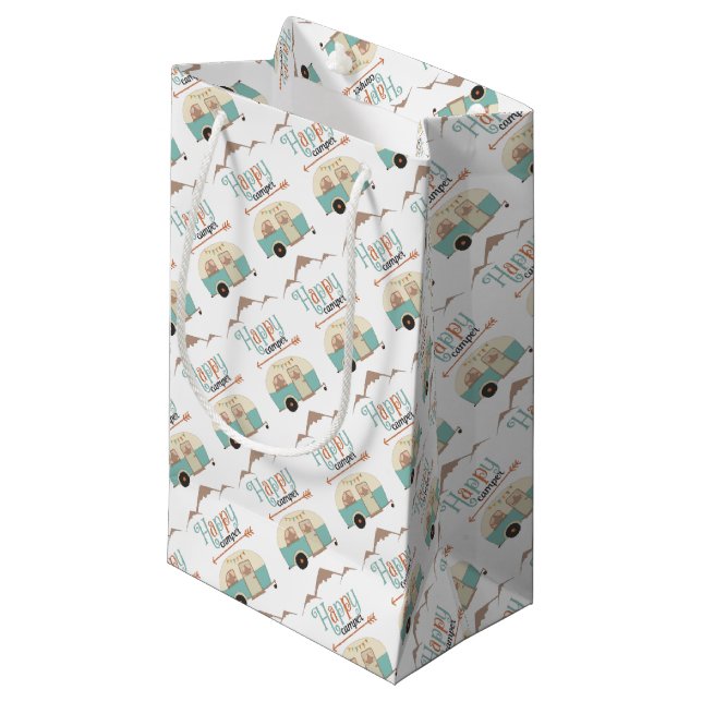 HAPPY CAMPER Cute Retro RV Small Gift Bag (Front Angled)