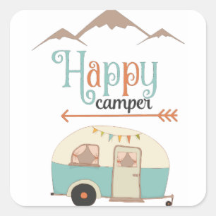 HAPPY CAMPER Cute Retro RV Square Sticker