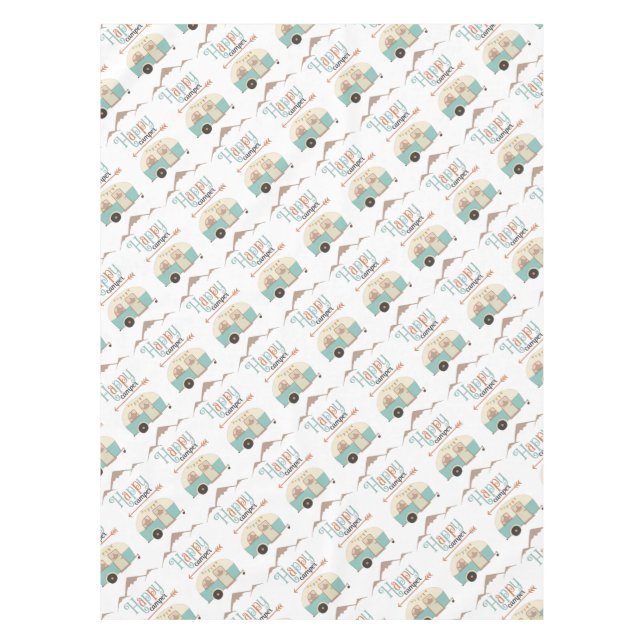 HAPPY CAMPER Cute Retro RV Tablecloth (Front)