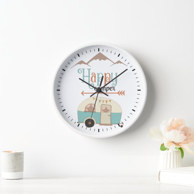 Happy Camper Cute Retro RV Wall Clock (Home)